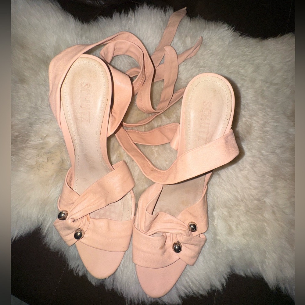 SCHUTZ Women's Blush delicious leather ankle wrap Heels